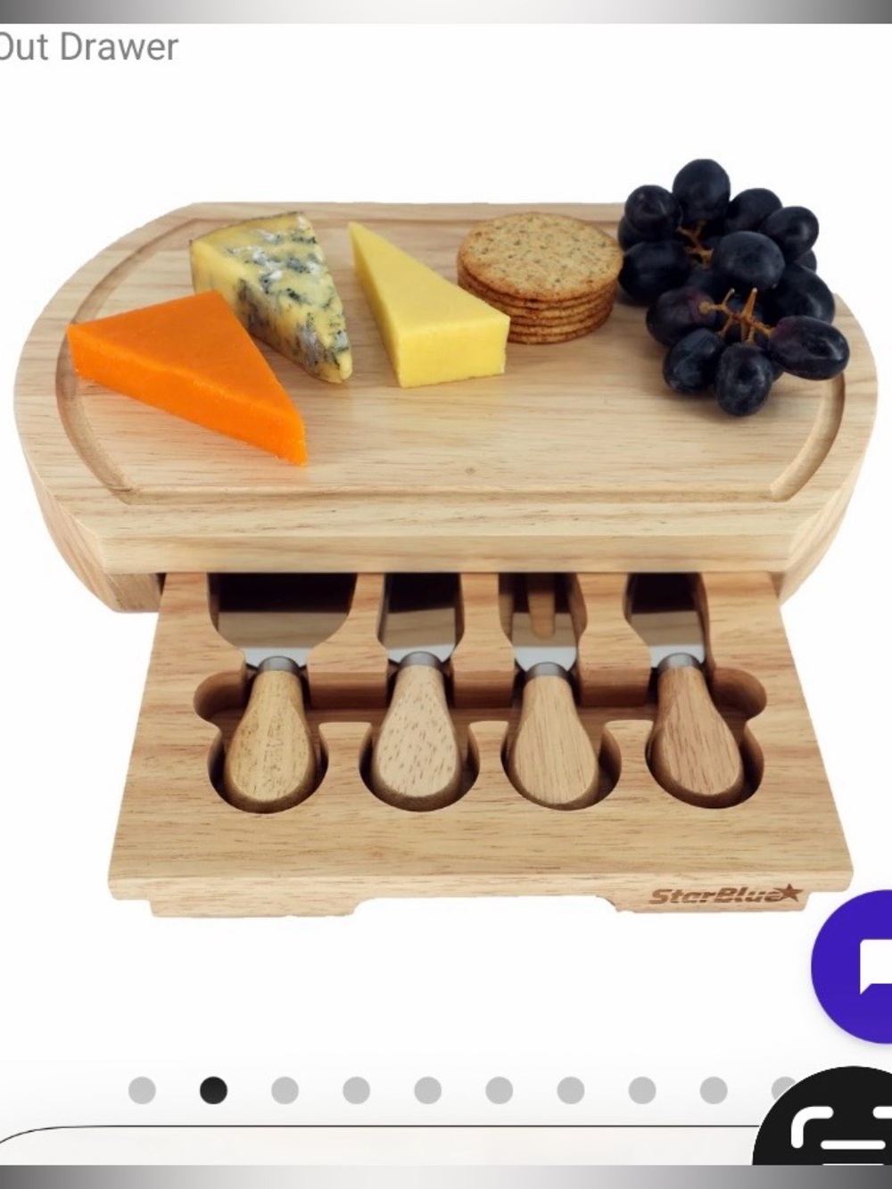 Wood Cheese Board with Four Matching Knives